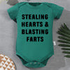 Creative Baby Onesie – "Stealing Hearts and Blasting Farts" Letter Print Funny Bodysuit – Comfy & Breathable Cotton Infant Clothes (0-24M)