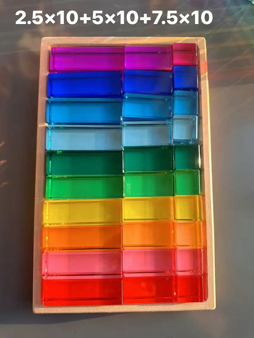 Wooden Montessori See-Through Blocks – Mixed Acrylic Gems Toy for Kids, Open Play Educational Toy