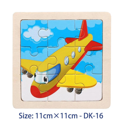 11cm (4.33in) Kids Wooden Jigsaw Puzzle – Cartoon Animal and Vehicle Montessori Educational Toy