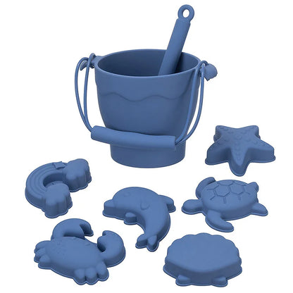 TYRY.HU 8Pcs Children’s Silicone Beach Toy Set With Bucket & Six Accessories — Outdoor Sand Play
