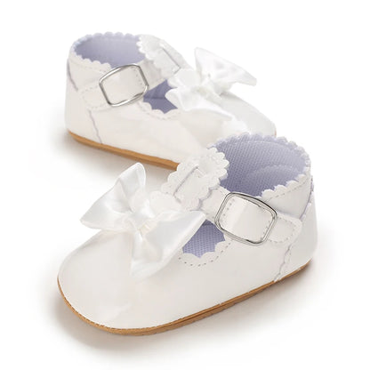 Khaki Baby Casual Shoes 0-18M Infant Toddler Bowknot Non-Slip Rubber Soft-Sole Flat PU First Walker Newborn Mary Janes