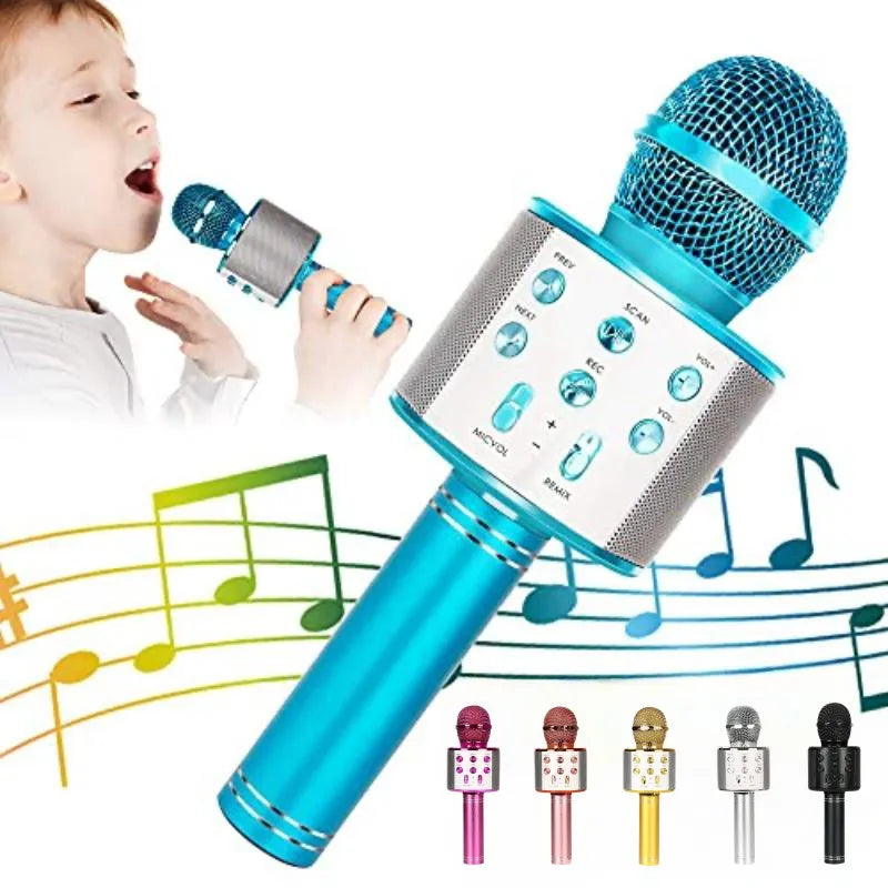 Wireless Bluetooth Karaoke Microphone Speaker 5-in-1 Handheld Rechargeable Mic for Home Party Singing and Meetings