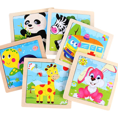 11cm (4.33in) Kids Wooden Jigsaw Puzzle – Cartoon Animal and Vehicle Montessori Educational Toy