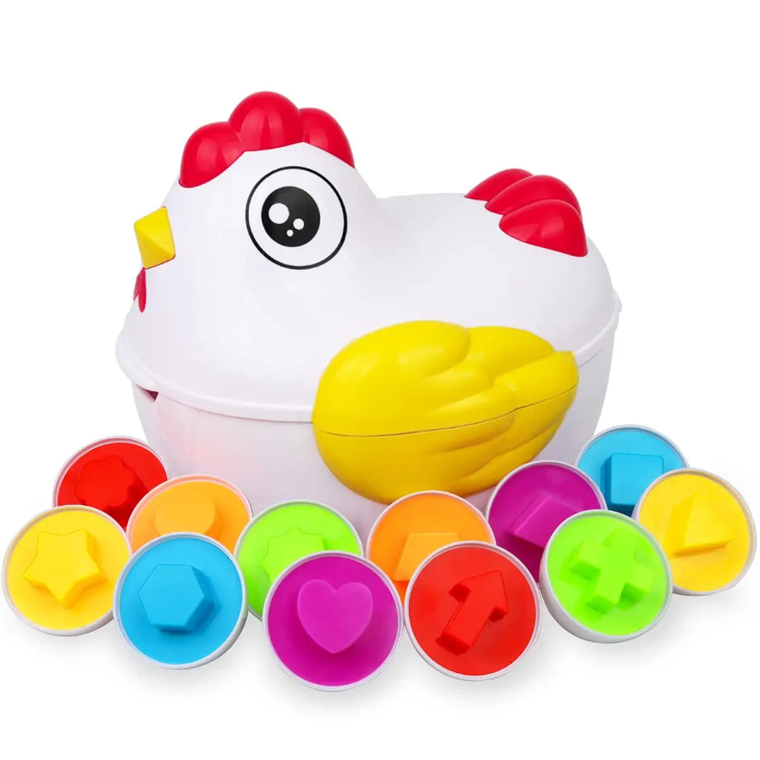 12 Matching Eggs Montessori Sensory Toy – Easter Chicken Color and Shape Sorting Educational Toy for Kids Gifts
