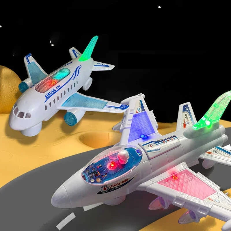 Children's Electronic Airplane Toy with Music & Flashing Lights – Autopilot Rotation, Battery-Powered Educational Plane Gift for Kids
