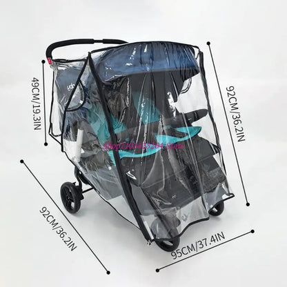 Double Stroller Rain Cover EVA Raincoat with Ventilated Design and Convenient Storage