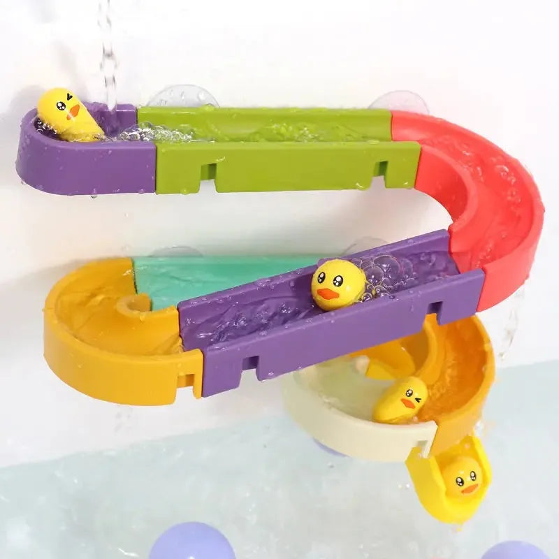 Baby DIY Assembling Track Slide Bath Toy Set with Suction Cups and Duck