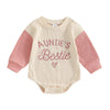 Newborn Baby Girl Romper – Long Sleeve "Auntie's Bestie" Embroidery Waffle Bodysuit Shirt – Casual Fall Outfits for Girls