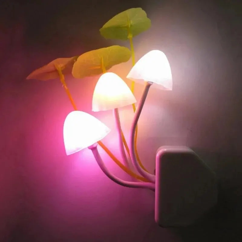 Novelty Mushroom Night Light EU & US Plug Light Sensor 220V 3-Color LED Mushroom Lamp