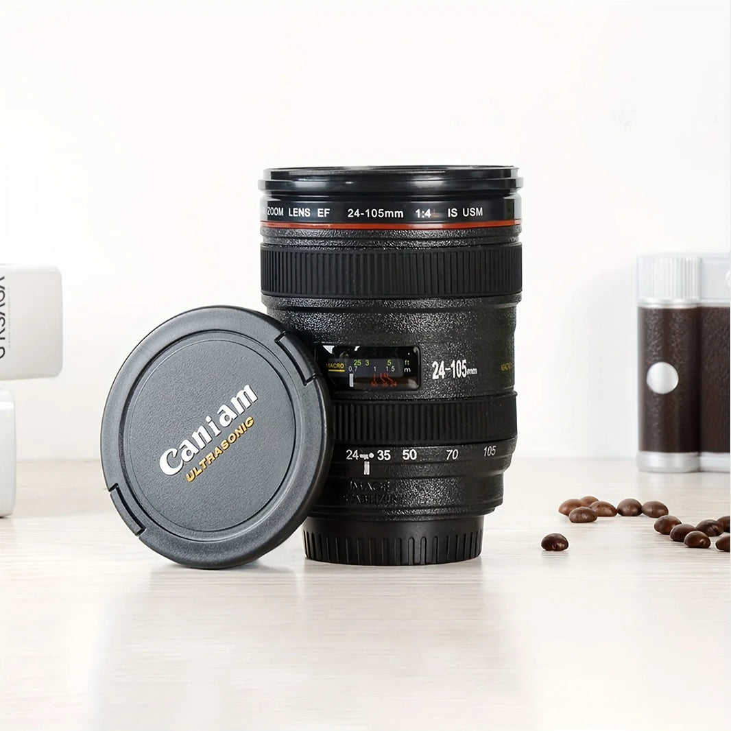 Camera Lens Coffee Mug - Lens-Shaped Novelty Travel Mug, Photographer Gift (1-Pack)