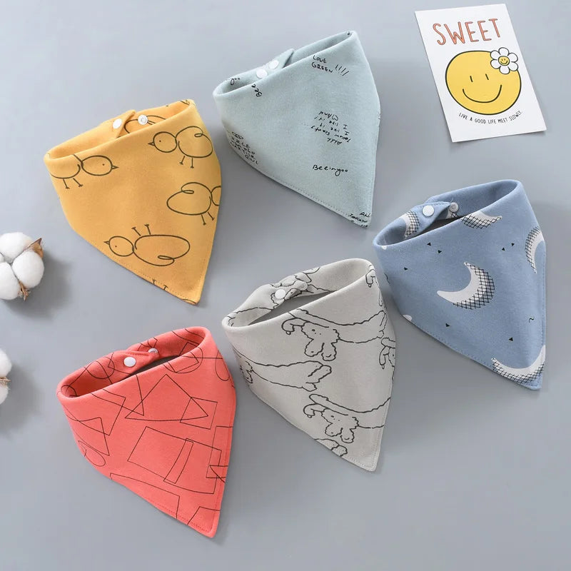 5-Piece Set – Baby Saliva Towel & Triangle Scarf Bandana Bibs – Pure Cotton Waterproof Absorbent Cloth for Newborn Boys & Girls - Kidzy Market