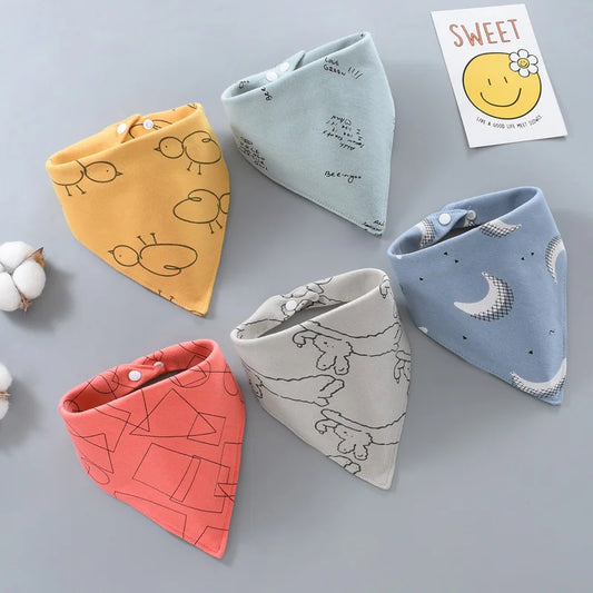 5-Piece Set – Baby Saliva Towel & Triangle Scarf Bandana Bibs – Pure Cotton Waterproof Absorbent Cloth for Newborn Boys & Girls - Kidzy Market