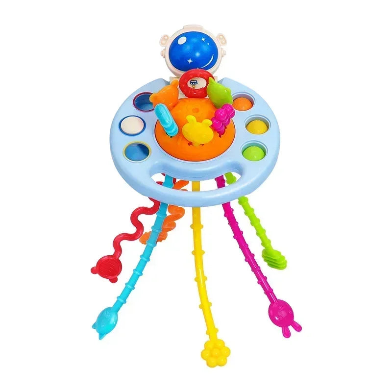 Cartoon Duck Astronaut Pull String Toy – Montessori Activity for Development, Silicone Teething and Sensory Grip Training Educational Toy