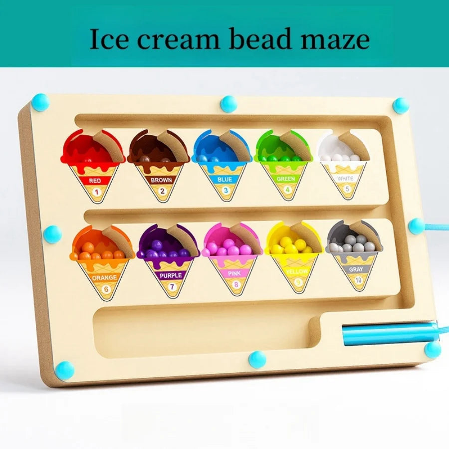 Montessori Magnetic Color and Number Sorting Maze – Wooden Puzzle Activity Board for Fine Motor Skills, Educational Toy for Toddlers Boys and Girls