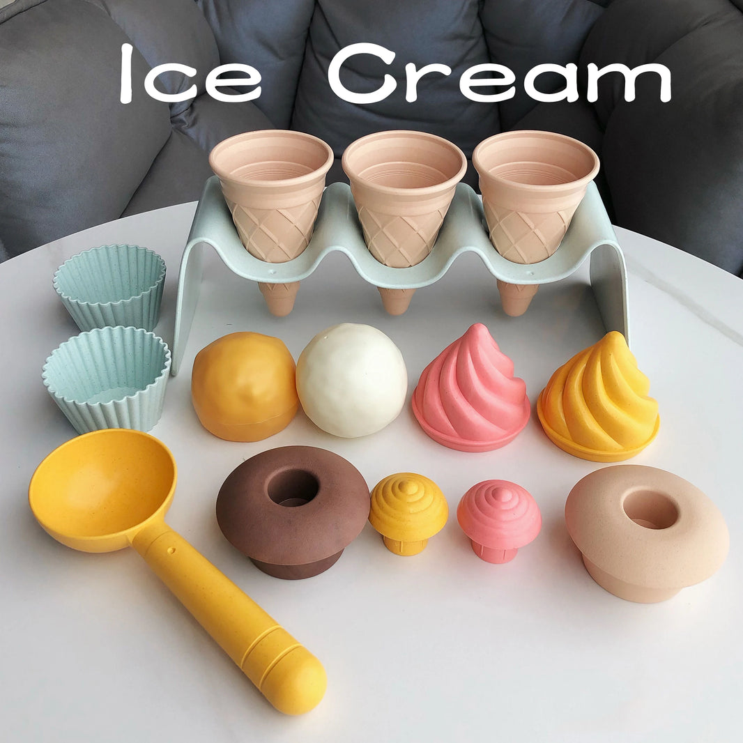 Children’s Beach Sand Toy Set With Ice Cream Digging Tools — Wheat Straw Material, Eco-Friendly Outdoor Play