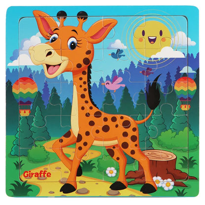 New 20 Piece Wooden 3D Puzzle, Cartoon Animal & Vehicle Jigsaw, Montessori Educational Toy for Kids, Baby 1-3 Years