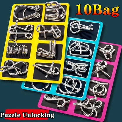 8Pcs/Set Metal Montessori Puzzle Wire - IQ Mind Brain Teaser - Interactive Game for Children & Adults - Educational Toy
