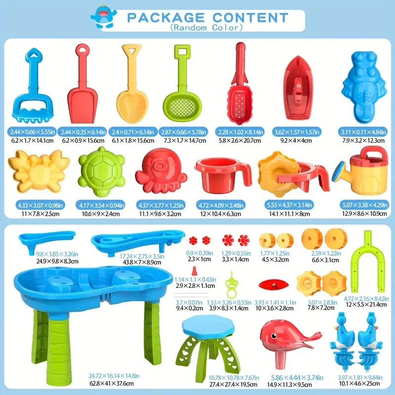 Children’s Outdoor and Indoor Multi-Functional Beach Toy with Tabletop Water Play and Sand Platform