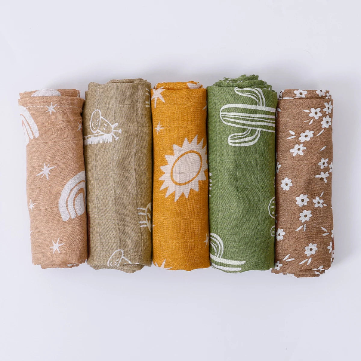 5-Piece Set – Multi-Functional Bamboo Cotton Muslin Bibs & Burp Cloths – Soft & Breathable Washcloths for Newborns - Kidzy Market
