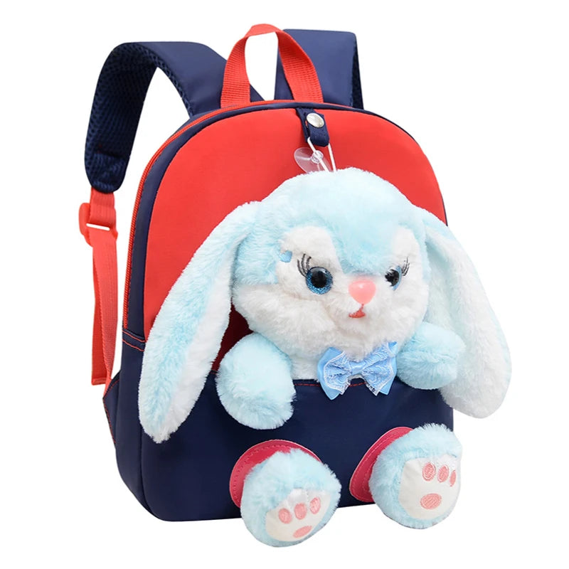Cartoon Kindergarten Backpack – Cute Plush Rabbit Doll School Bag for New Children - Kidzy Market