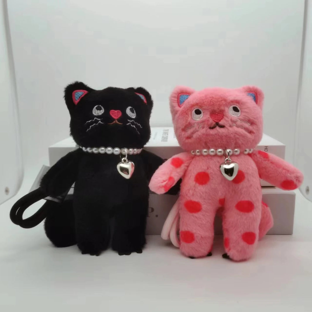 15cm Kawaii Pink Cat Plush Keychain, Animal Doll Pendant for Car and Bag Decoration