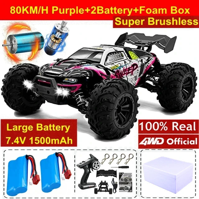 1:16 Brushless RC Drift Car with 80km/h Speed and LED Lights 4WD