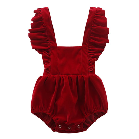 Christmas Baby Girl Romper – Velvet Ruffle Lace Sleeveless Jumpsuit (Fall/Winter, 0-24 Months)