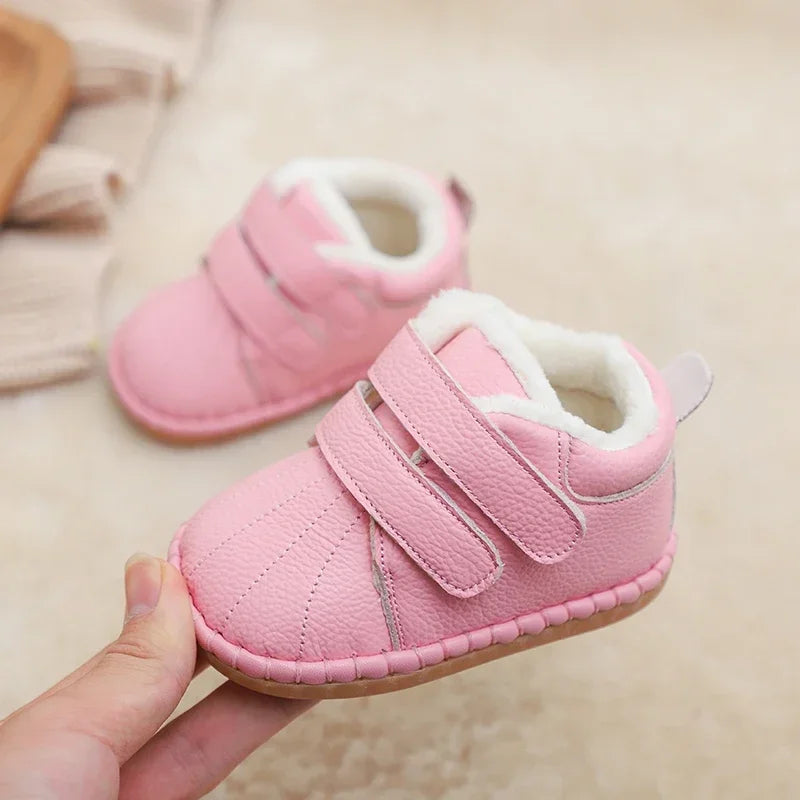 Autumn Winter Baby Girls Boys Genuine Leather Snow Boots Warm Plush Outdoor Infant Toddler Shoes Soft Bottom Kids Children Shoes