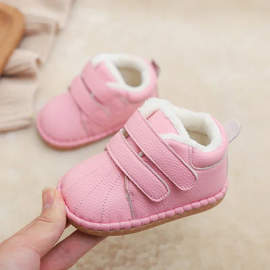 Autumn Winter Baby Girls Boys Genuine Leather Snow Boots Warm Plush Outdoor Infant Toddler Shoes Soft Bottom Kids Children Shoes