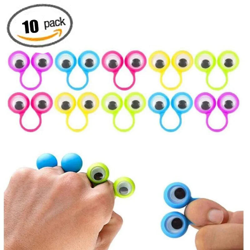 Fun Eye Finger Puppets, Plastic Rings with Wiggle Eyes for Kids Party Favors or Halloween