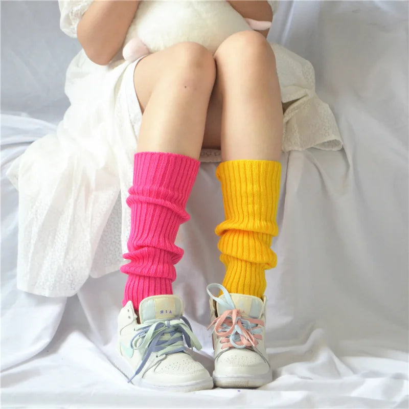 Candy Color Sweet Girl Leg Warmers - NEW Korean Knitted Foot Cover for Women | Solid Color, Autumn & Winter Stylish Elastic Long Tube Socks