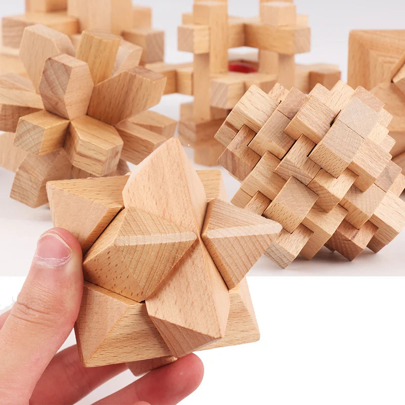 Wooden Kong Ming Lu Ban Lock – Montessori 3D IQ Puzzle for Kids and Adults