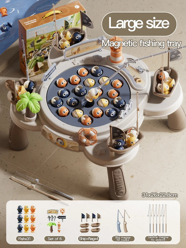 Electric Magnetic Fishing Toy – Rotating Fish Disc with Lights & Sound, 2-Person Competition Game