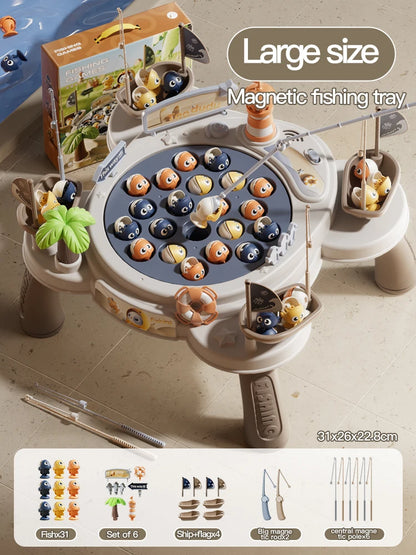 Electric Magnetic Fishing Toy – Rotating Fish Disc with Lights & Sound, 2-Person Competition Game
