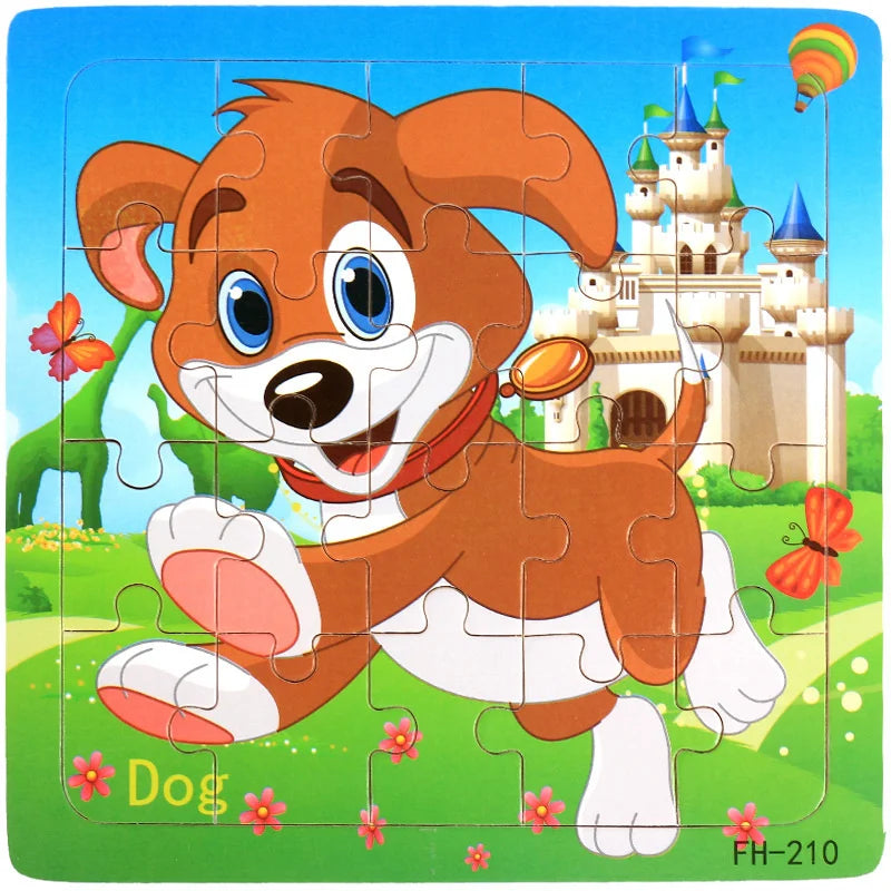 New 20 Piece Wooden 3D Puzzle, Cartoon Animal & Vehicle Jigsaw, Montessori Educational Toy for Kids, Baby 1-3 Years