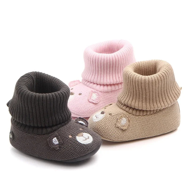 Baby Wool Knitted Shoes for Boys and Girls Newborn Booties Winter Warm Infant Toddler Crib Shoes Classic First Walkers