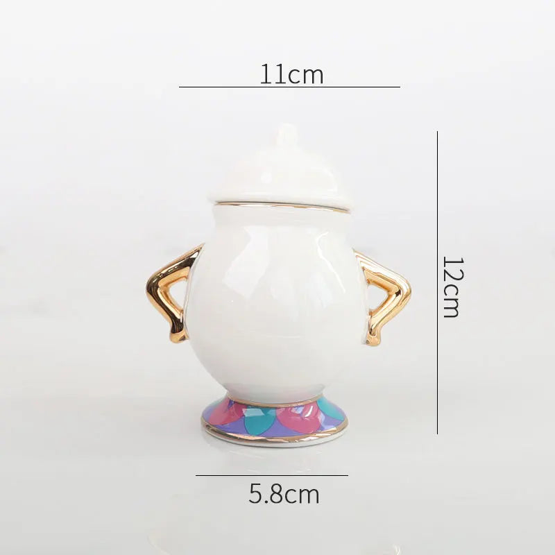 Disney Anime Peripheral Beauty and the Beast Mrs. Potts and Chip Tea Set Cute Cartoon Teapot and Mug