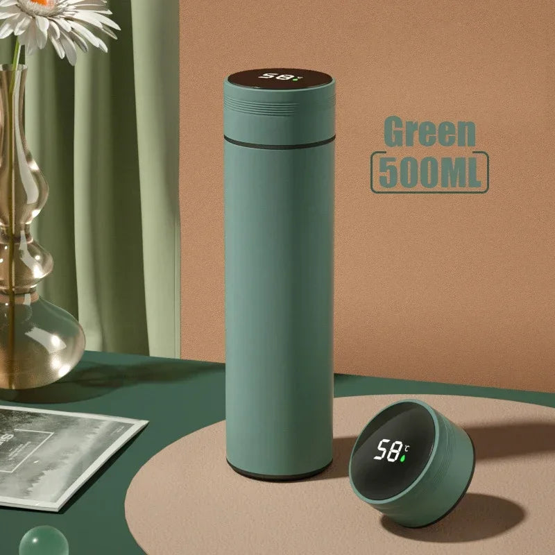 500ml (16.9 fl oz) Temperature Display Stainless Steel Vacuum Insulated Divided Thermos Bottle — Leakproof Travel Flask, Father's Day Gift