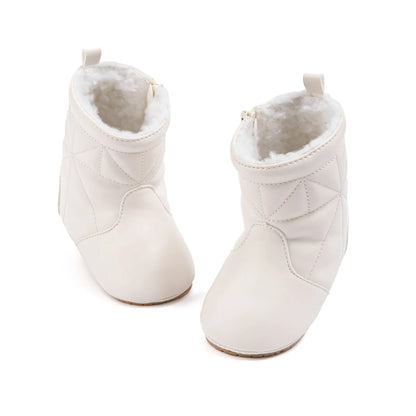 KIDSUN Warm Faux Leather Baby Boots, Fur Lining PU Outsole Boots, Winter Baby Shoes, Infant Indoor Outdoor Walking Shoes