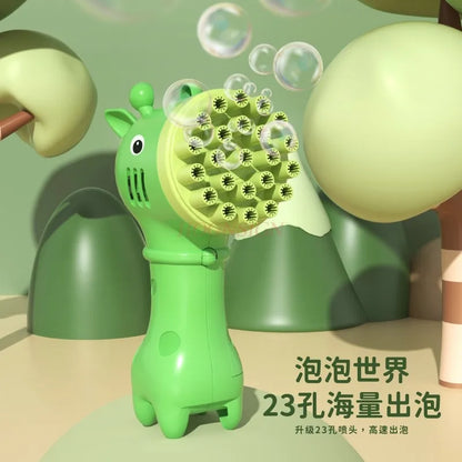 Giraffe 2-in-1 Automatic Handheld Bubble Machine & Fan - Battery-Powered Kids Bubble Blower Toy