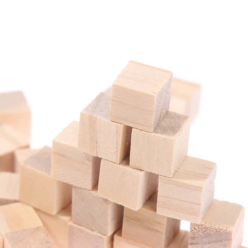 200PCS Unfinished Mini DIY Wooden Square Blocks – 1cm Solid Wood Cubes, Craft Puzzle Making Material for Kids