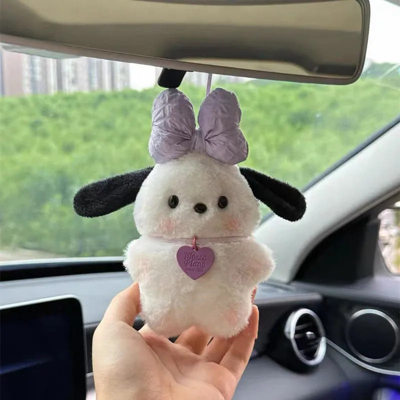 Kawaii Sanrio Pilot Dog Plush Keychain, Cute Pochacco Bow Bag and Car Mirror Pendant
