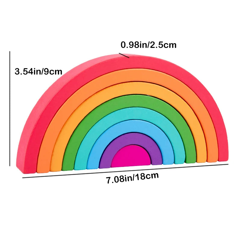 Montessori Wooden Rainbow Stacking Game – Eight Layers Square/Arch Colorful Stacker, Color Recognition Building Blocks Toy