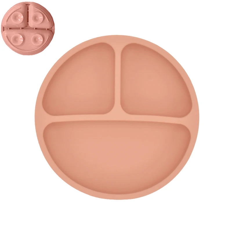4Pcs Baby Safe Silicone Dining Plate Set - Cute Cartoon Smile Face Children Dishes, Retro Kids Tableware Set (BPA-Free)