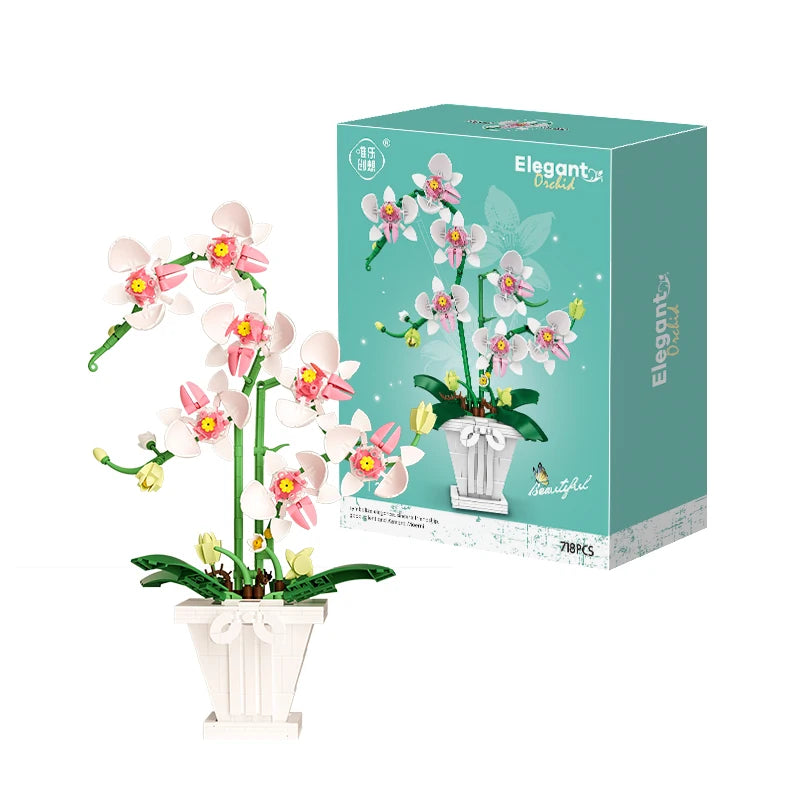 Building Blocks Orchid Flower Bouquet – Bonsai Plant Model Bricks DIY Home Decoration Toy for Kids