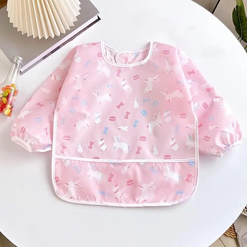 Waterproof Long-Sleeve Baby Bib – Colorful Cartoon Apron for Self-Feeding & Drawing (0-3 Years) - Kidzy Market