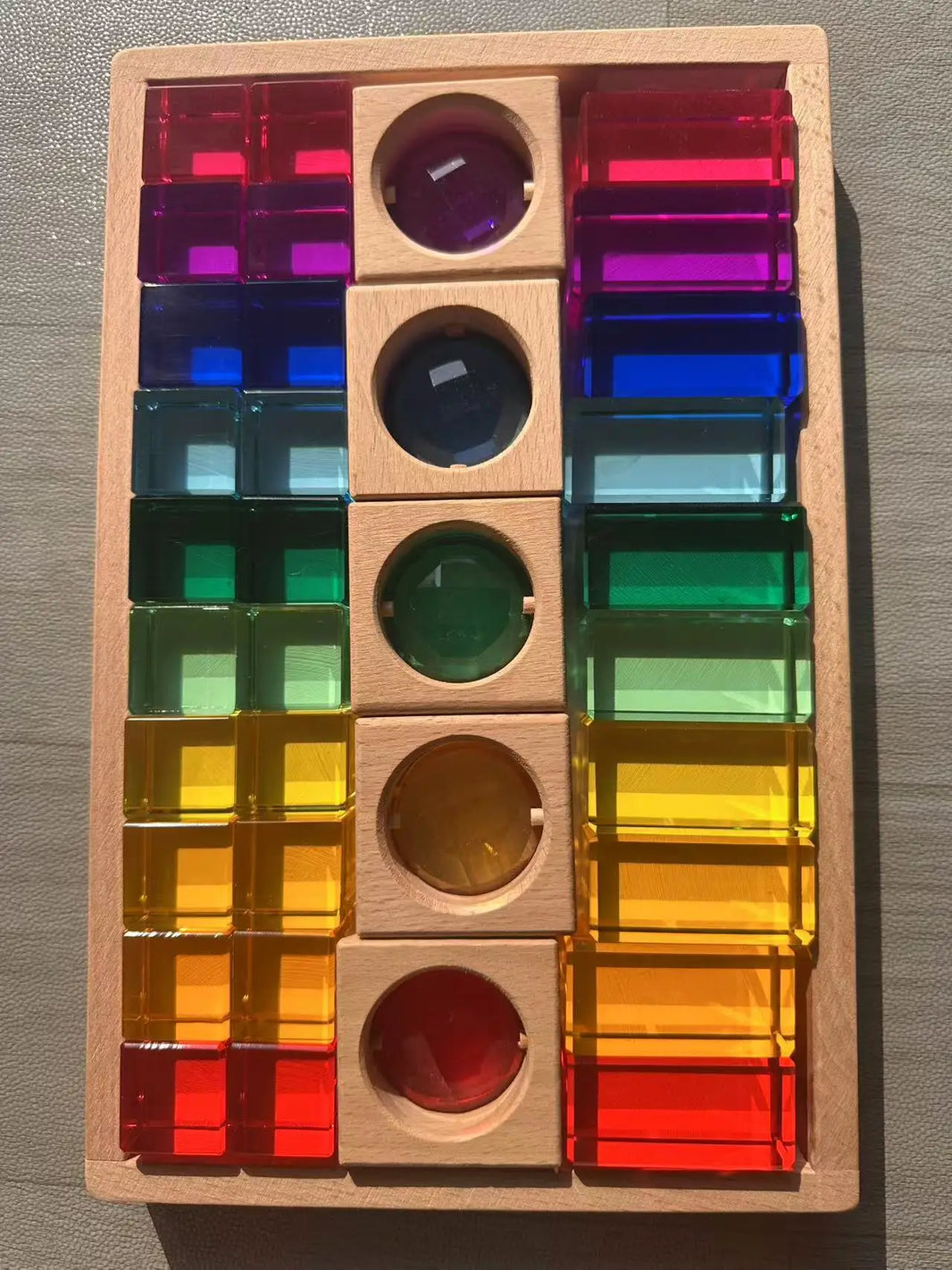 Wooden Montessori See-Through Blocks – Mixed Acrylic Gems Toy for Kids, Open Play Educational Toy
