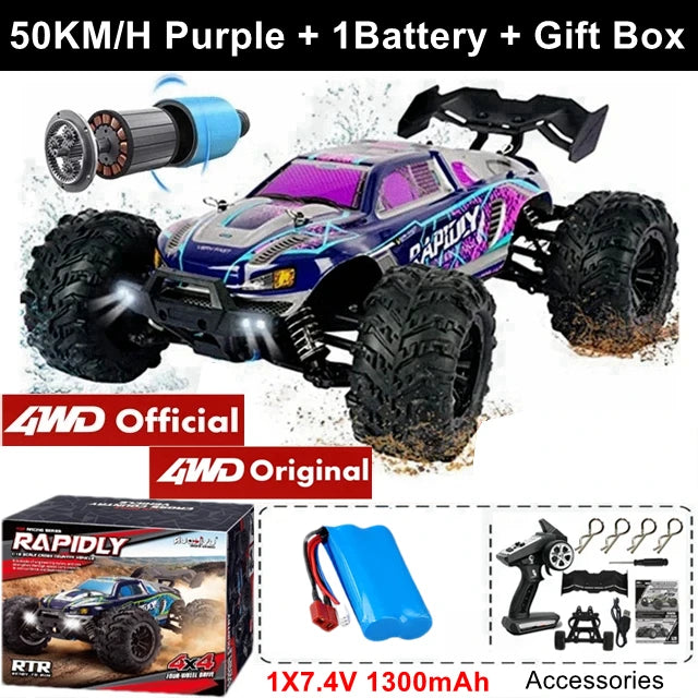 1:16 Brushless RC Drift Car with 80km/h Speed and LED Lights 4WD