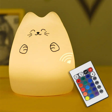 Colorful LED Night Light Cute Cat Silicone Soft Breathing Cartoon Nursery Lamp for Kids Gift