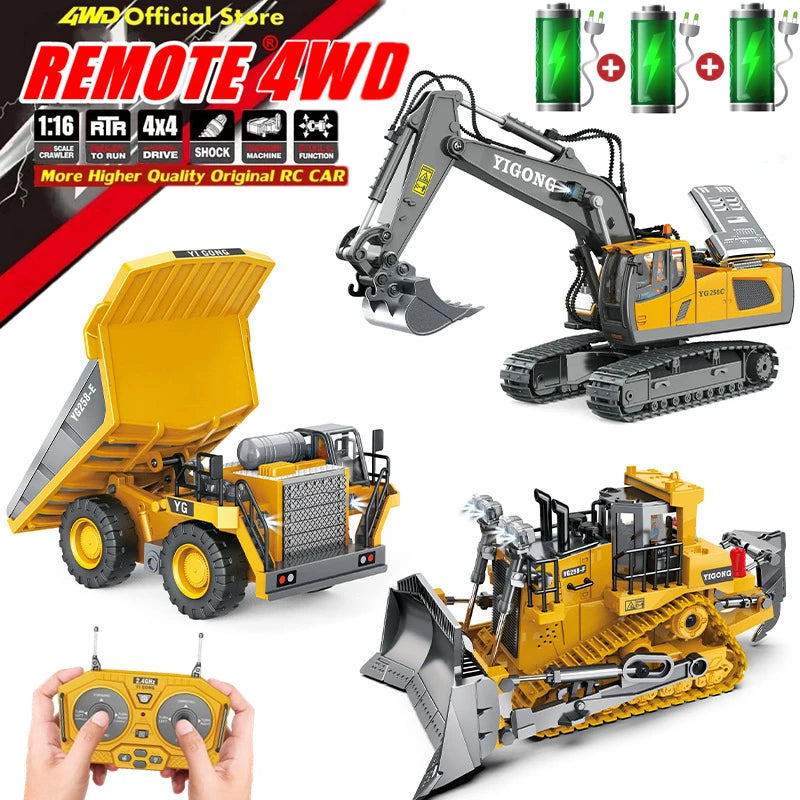 4WD Remote Control Excavator Alloy Dump Truck Bulldozer RC Construction Toy